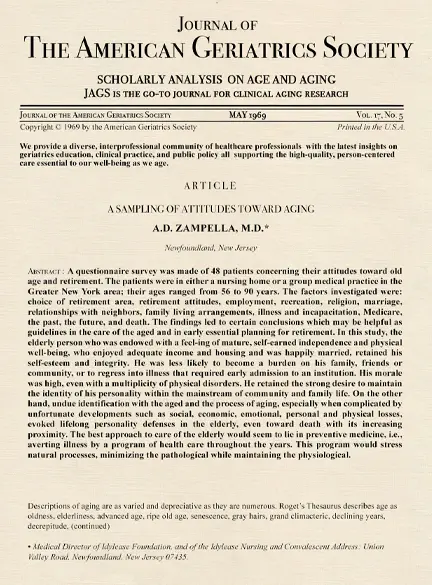 Dr Arthur Zampella Article for The Journal of The American Geriatric Society